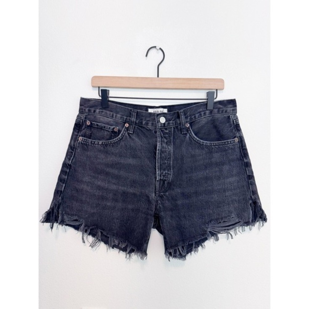 AGOLDE Parker High Rise Distressed Denim Shorts Washed Black 28 A9031-1157